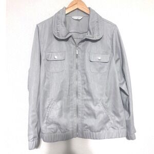 Allison Daley Women's Light Weight Gray Zip Up Jacket Ruffle Collar Size 16W